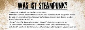 Überschrift des Was ist Steampunk Plakats